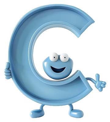 蓝色字母C角色3D插画免抠透明png素材