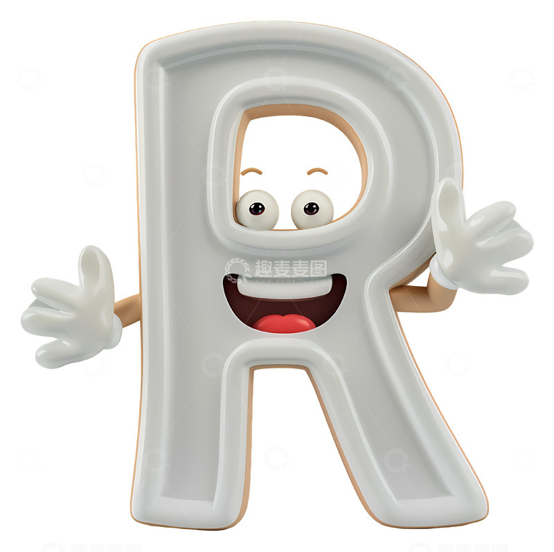 高清大图下载【趣麦麦图】微笑的字母R3D插画免抠透明png素材