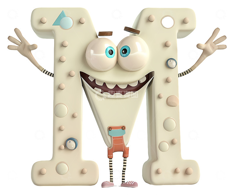 高清大图下载【趣麦麦图】微笑的白色字母M3D插画透明png素材