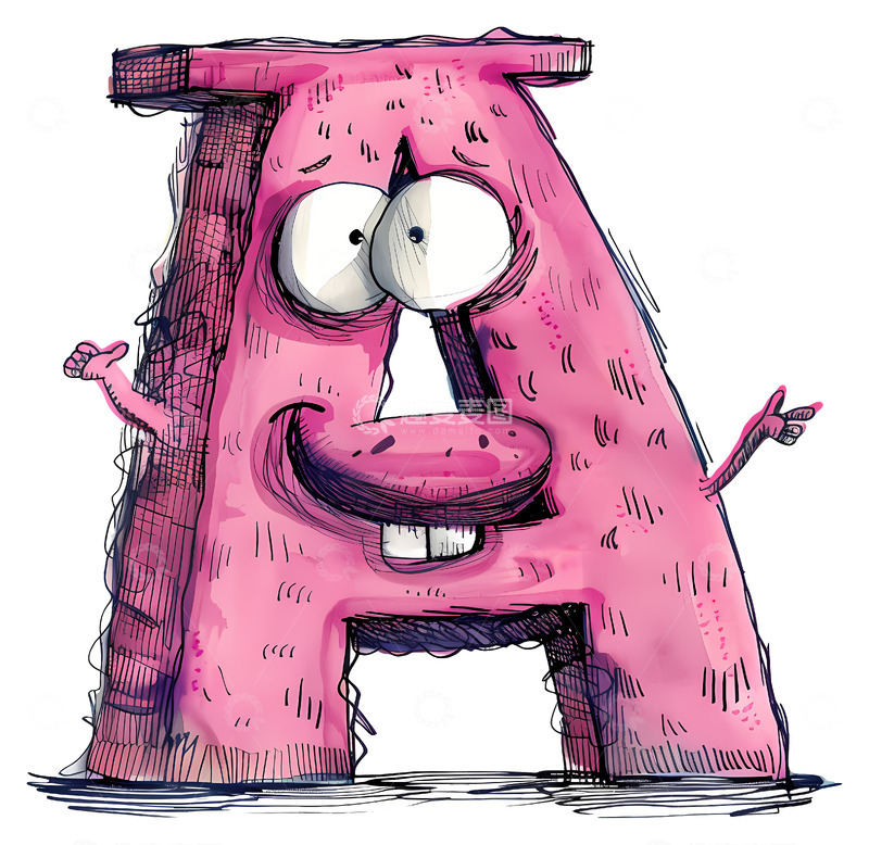 高清大图下载【趣麦麦图】搞笑的粉色字母A眼睛3D插画png素材