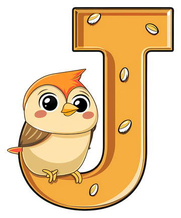 可爱的小鸟在字母J上3D插画png素材