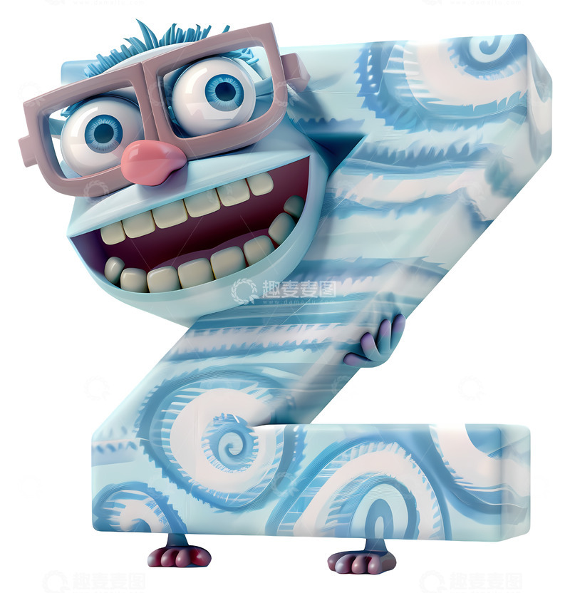 高清大图下载【趣麦麦图】数字二角色3D卡通插画免抠透明png素材