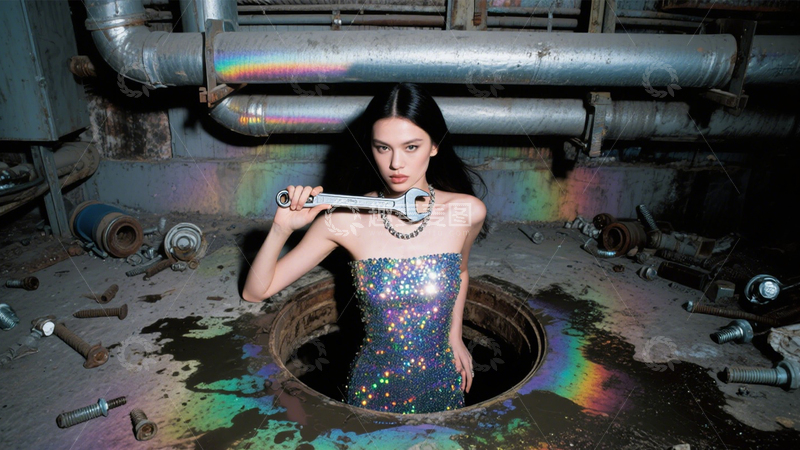 高清大图下载【趣麦麦图】彩虹工装的酷飒管道1