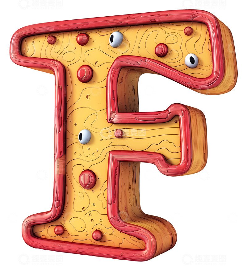 高清大图下载【趣麦麦图】纹理的黄色字母F3D插画透明png素材