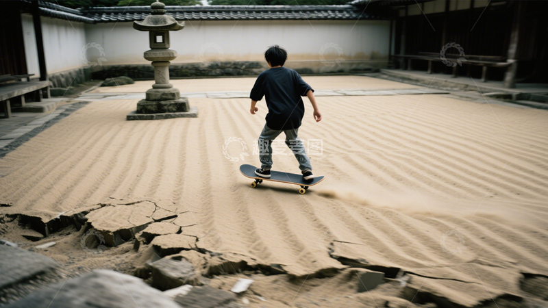 高清大图下载【趣麦麦图】庭院滑板的活力阳光1