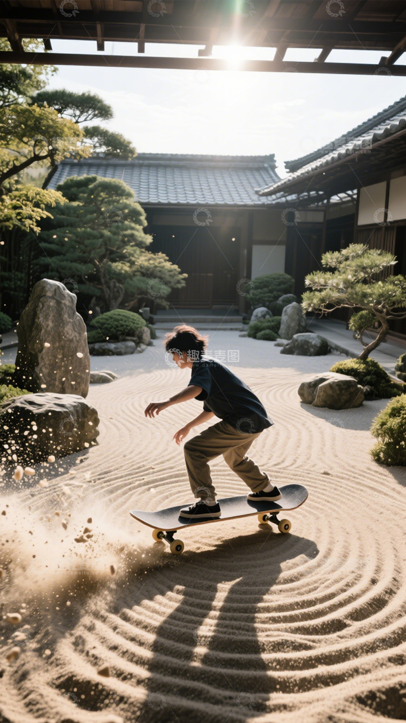 高清大图下载【趣麦麦图】庭院滑板的活力阳光3