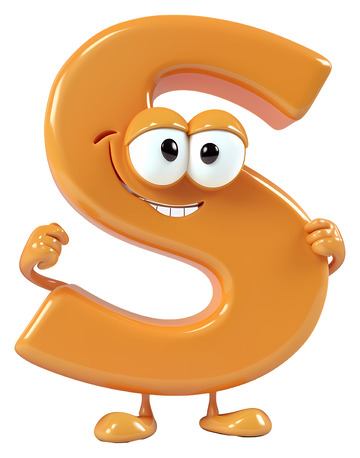 橙色字母S可爱的眼睛3D插画png素材