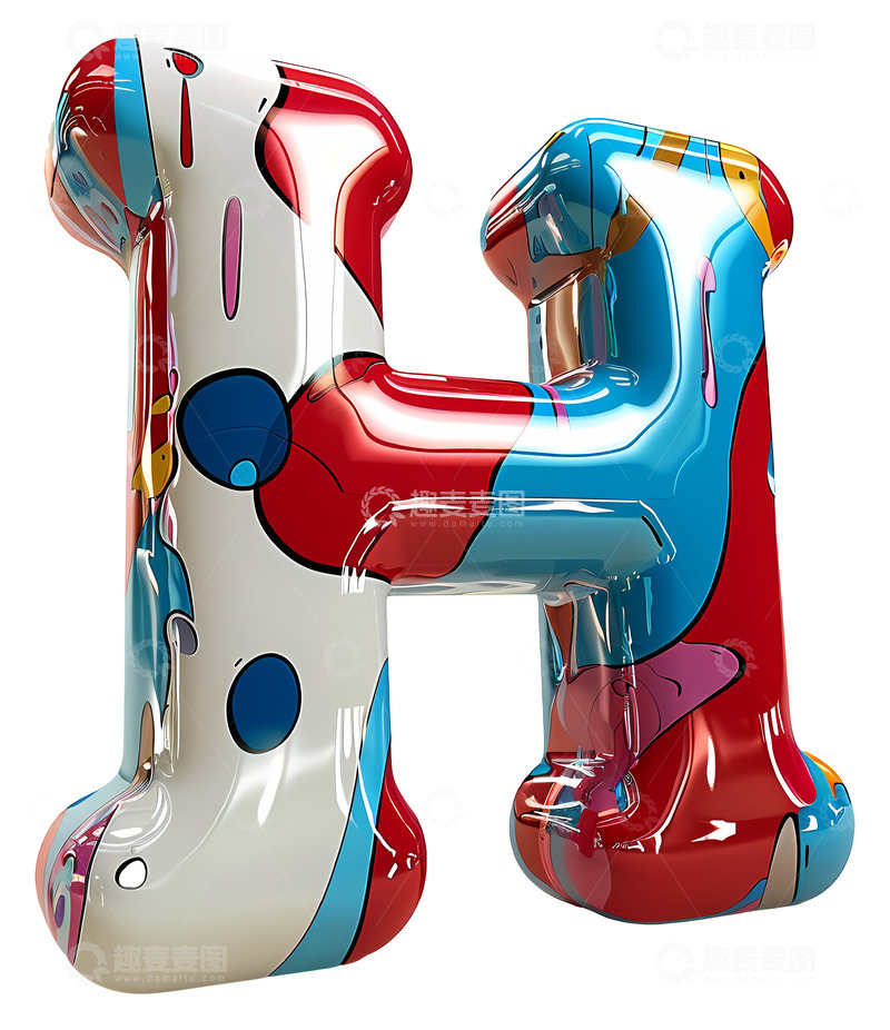 高清大图下载【趣麦麦图】图案的彩色字母H3D插画透明png素材