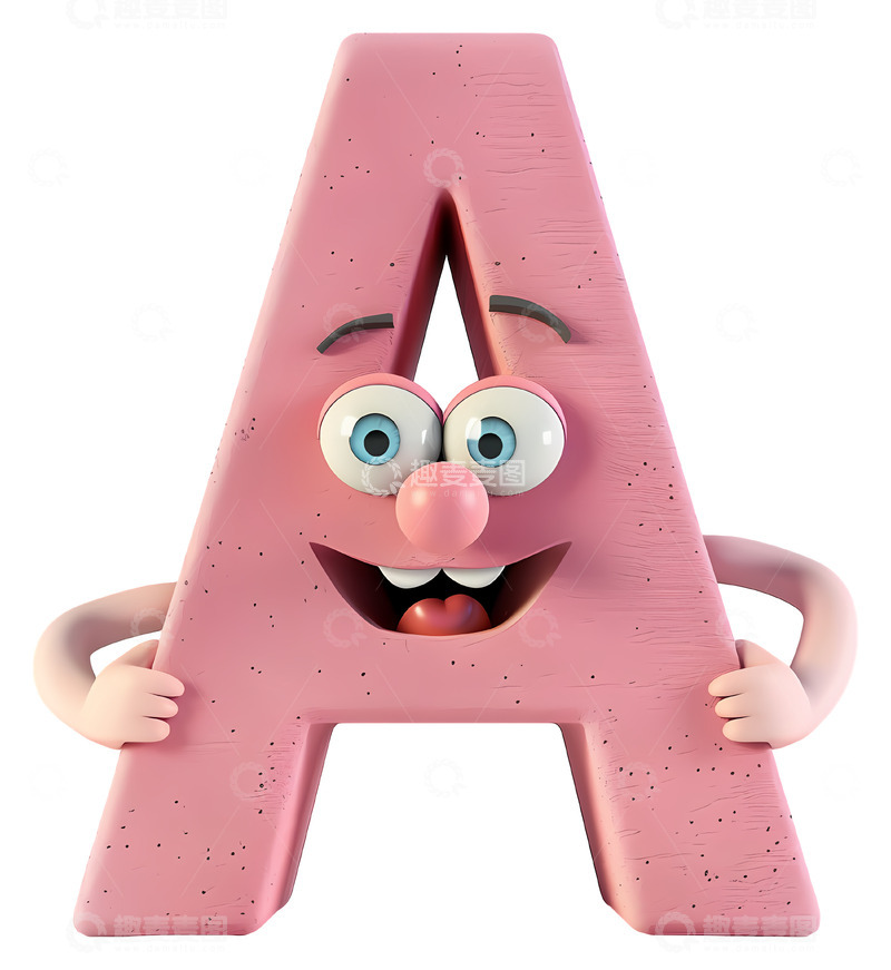 高清大图下载【趣麦麦图】粉色字母A角色3D插画免抠透明png素材