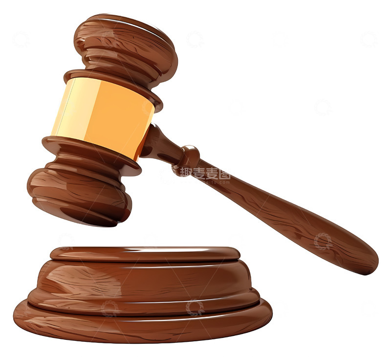 高清大图下载【趣麦麦图】金色环的法官木槌3D插画透明png素材