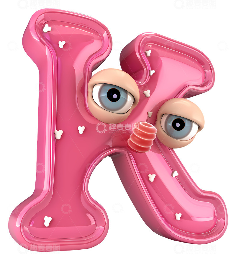 高清大图下载【趣麦麦图】活泼的粉色字母K眼睛3D插画png素材