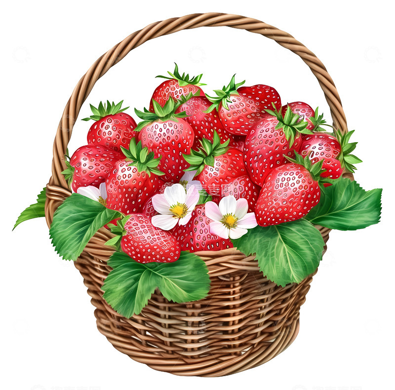 高清大图下载【趣麦麦图】新鲜草莓的篮子插图3D插画透明png素材