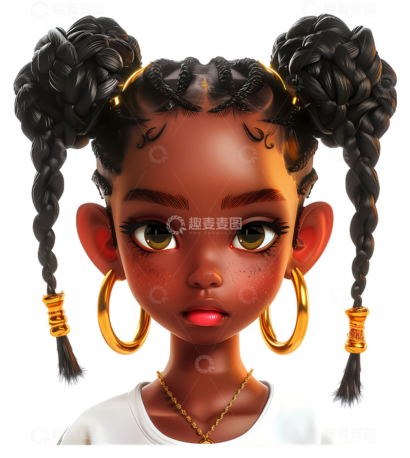 高清大图下载【趣麦麦图】辫子发型的3D女孩3D插画透明png素材