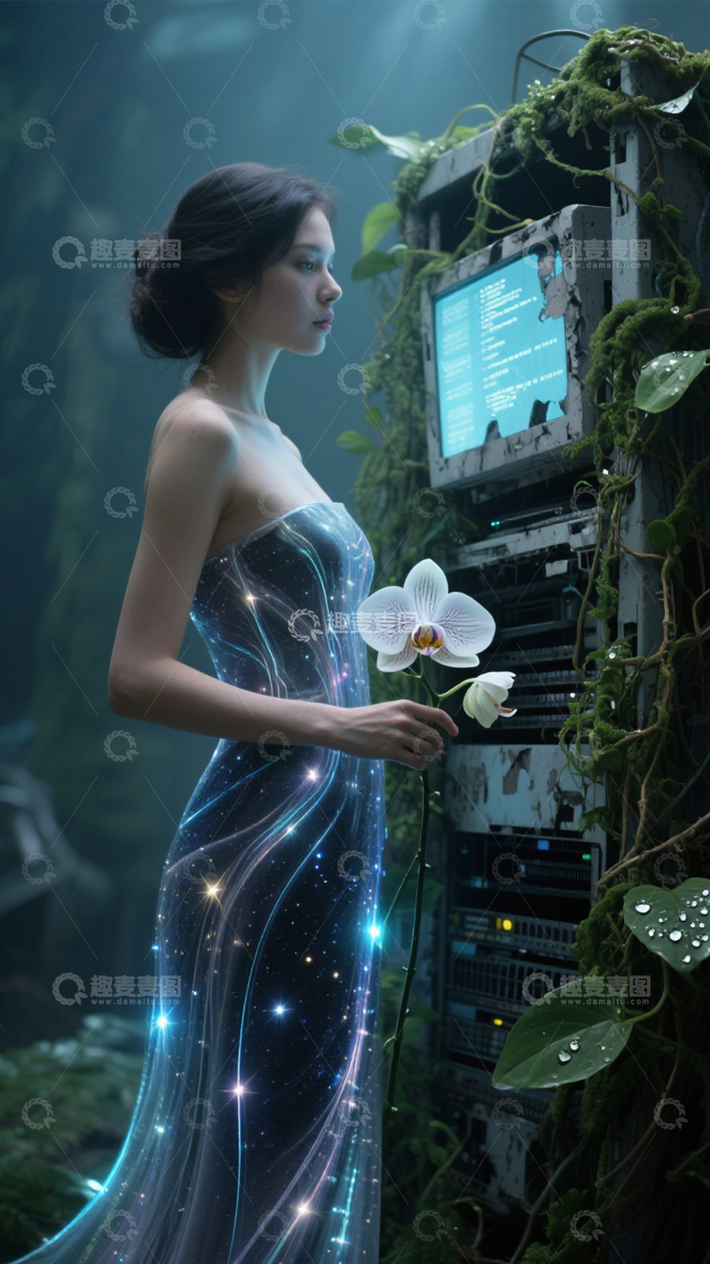 高清大图下载【趣麦麦图】废墟灵韵的绿光背影3