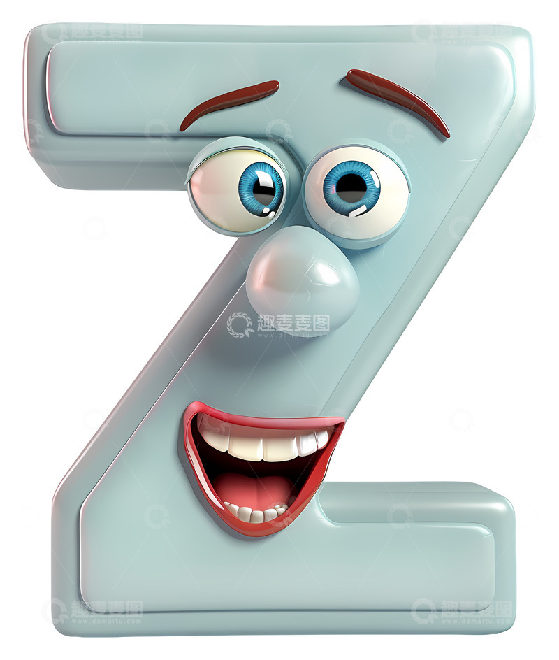 高清大图下载【趣麦麦图】脸的字母Z3D卡通插画免抠透明png素材