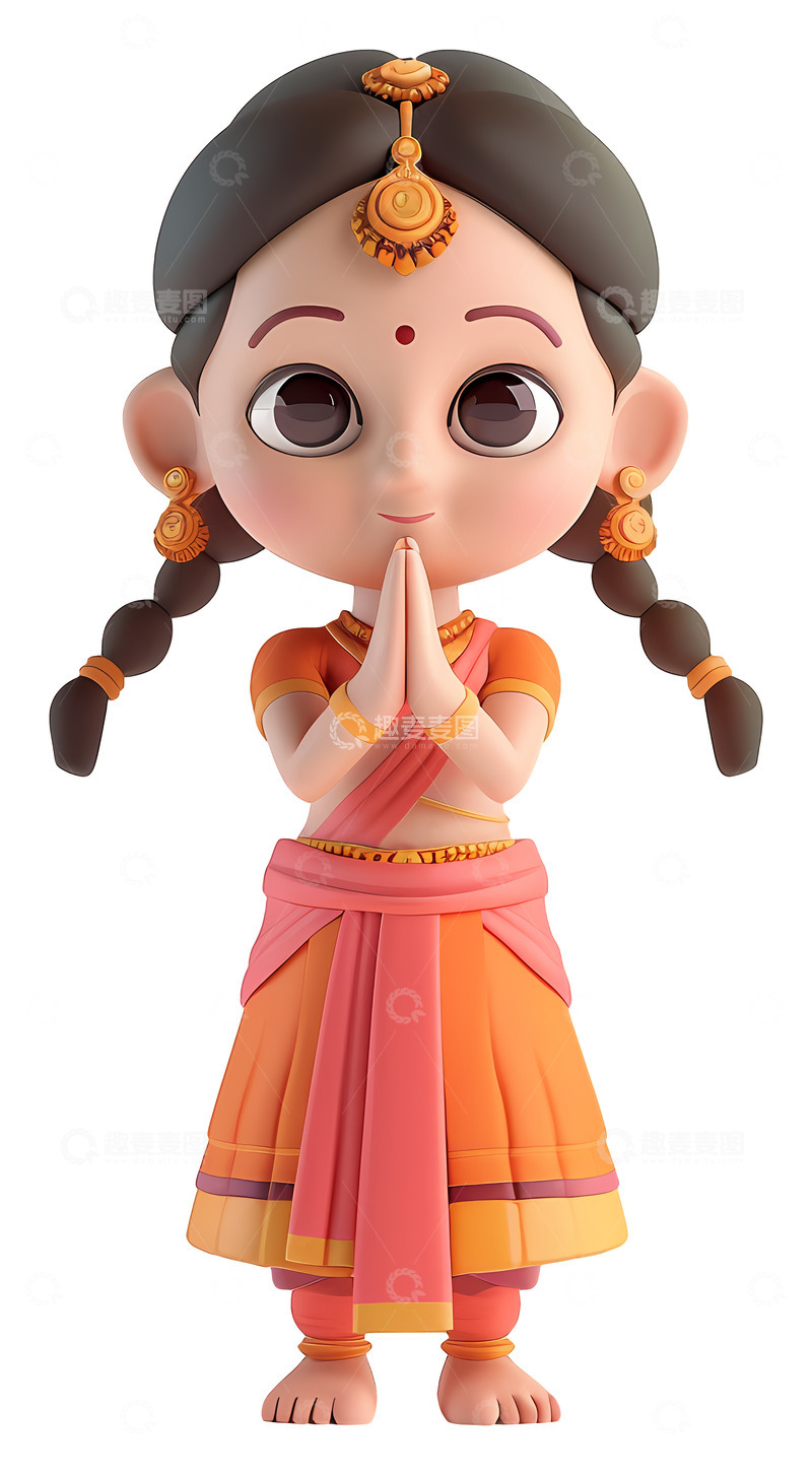 高清大图下载【趣麦麦图】穿传统服饰的女孩3D插画透明png素材