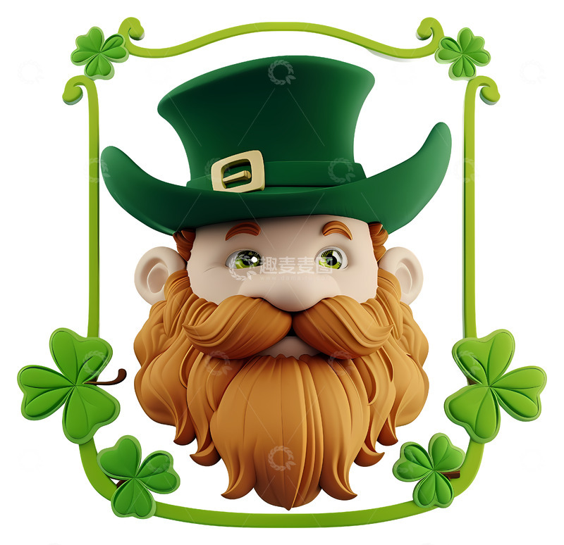 高清大图下载【趣麦麦图】绿色帽子的小矮人3D插画透明png素材