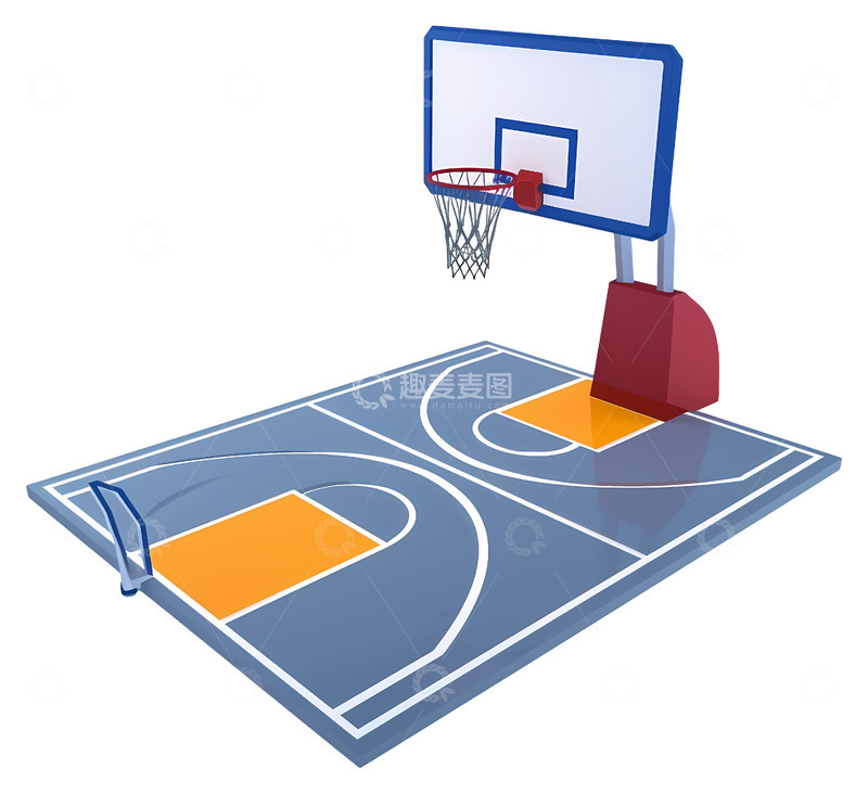 高清大图下载【趣麦麦图】篮筐和标记的篮球场3D插画透明png素材