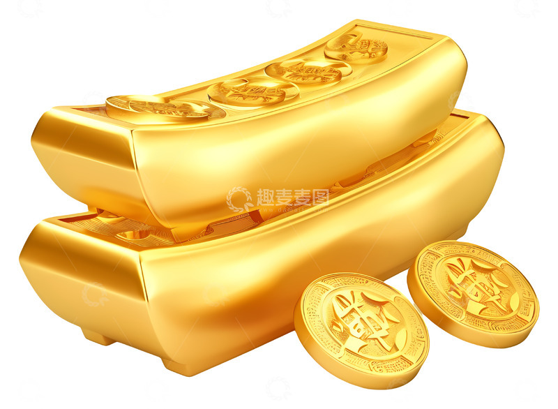 高清大图下载【趣麦麦图】金条和硬币堆3D插画免抠透明png素材