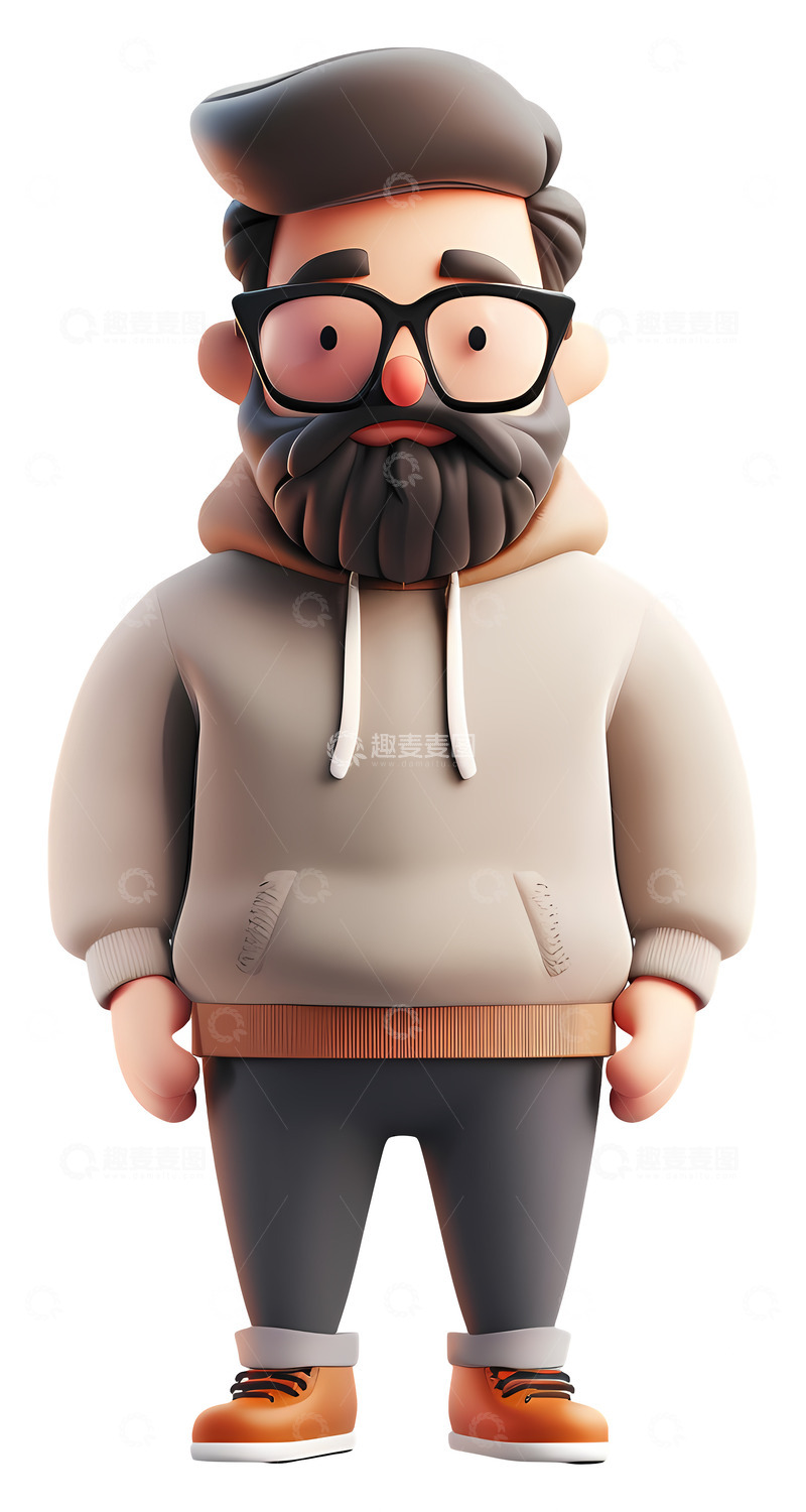高清大图下载【趣麦麦图】3D男人插图：胡须3D插画透明png素材