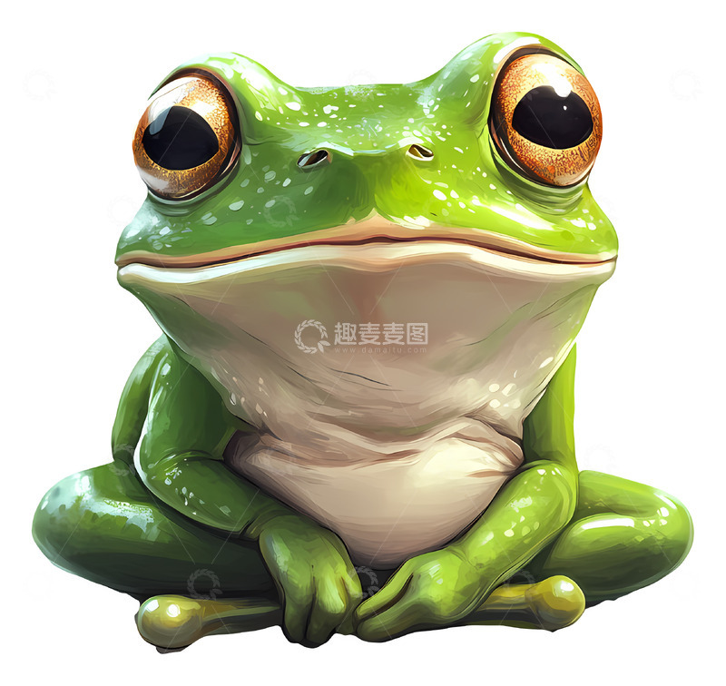 高清大图下载【趣麦麦图】逼真风格的绿色青蛙3D插画透明png素材