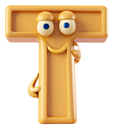 微笑的字母T3D插画免抠透明png素材