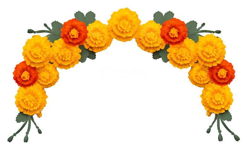 高清大图下载【趣麦麦图】黄色和橙色花环3D插画免抠透明png素材