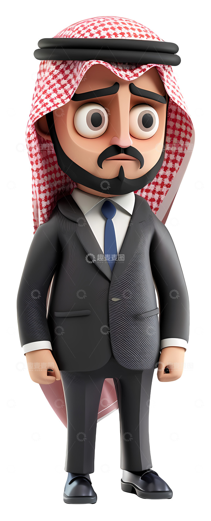 高清大图下载【趣麦麦图】穿传统头饰和西装的男人3D插画png素材