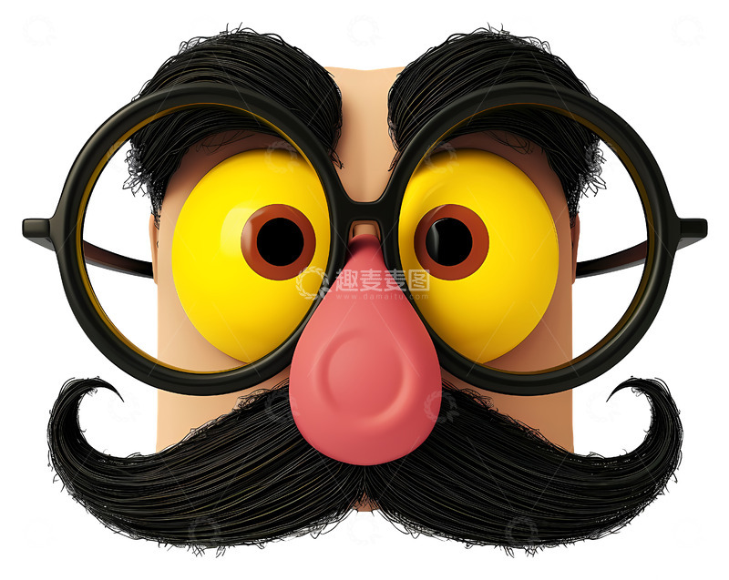 高清大图下载【趣麦麦图】伪装眼镜带小胡子和鼻子3D插画png素材