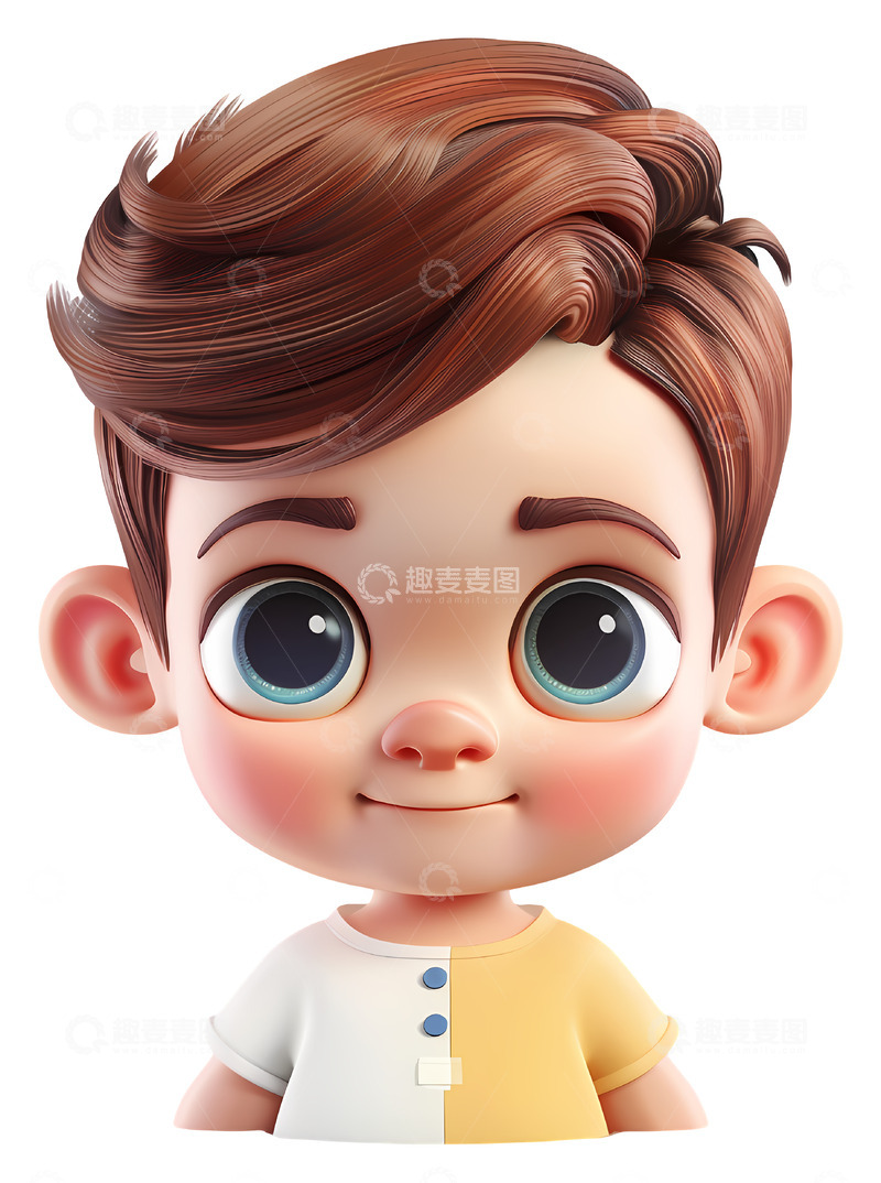 高清大图下载【趣麦麦图】男孩角色大眼睛3D插画免抠透明png素材
