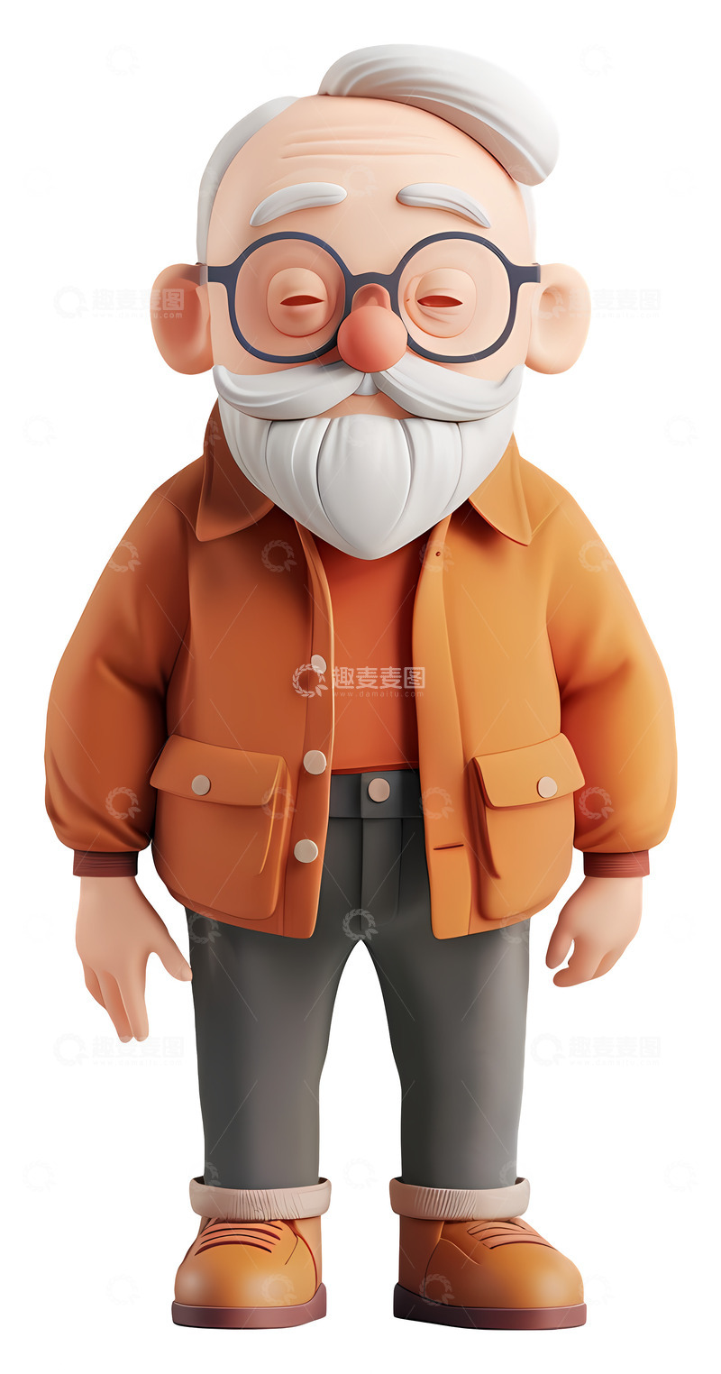 老人角色设计3D插画免抠透明png素材