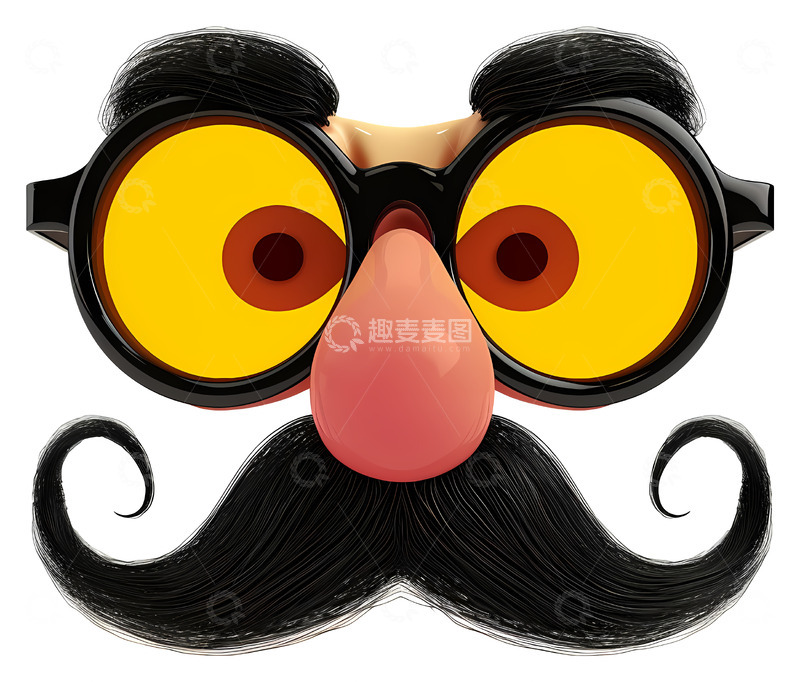 高清大图下载【趣麦麦图】搞笑的眼镜小胡子和鼻子3D插画png素材