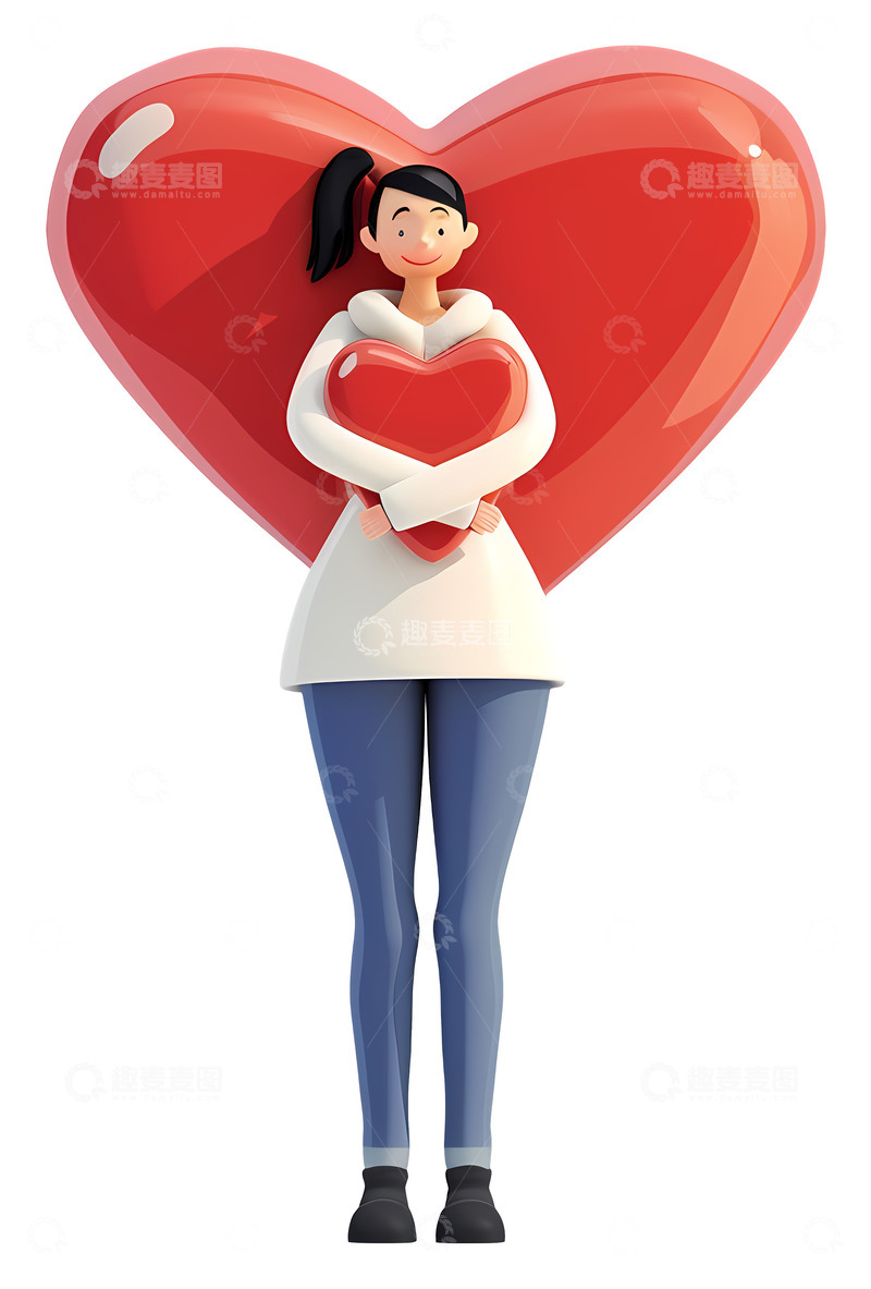 高清大图下载【趣麦麦图】女士手持爱心3D插画免抠透明png素材