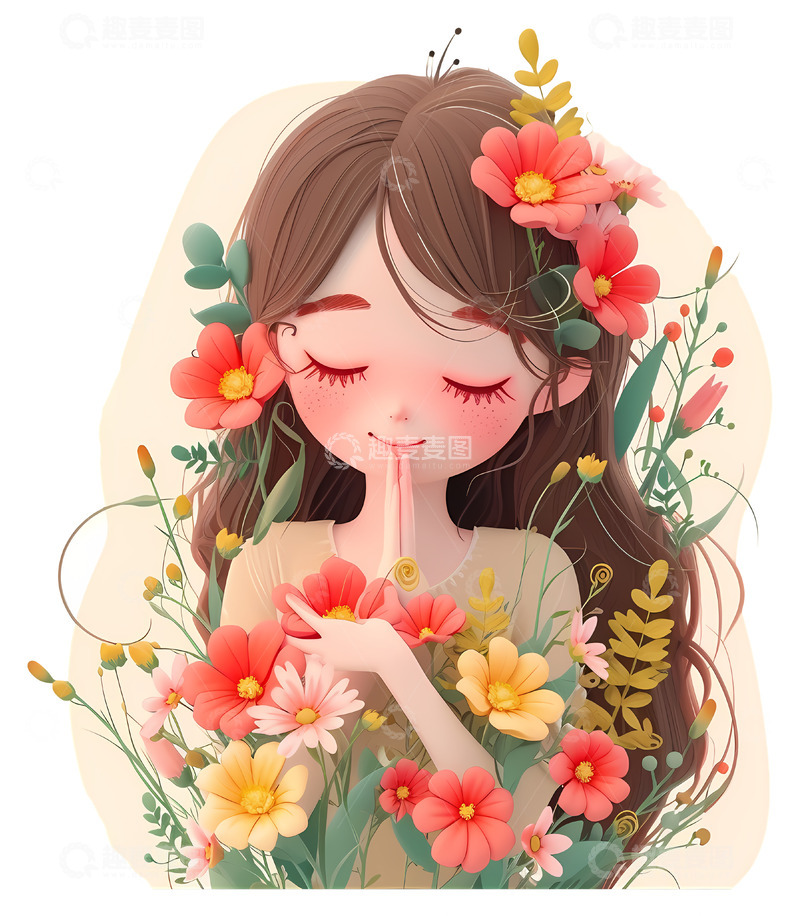 高清大图下载【趣麦麦图】以花卉为主题的花童插图3D插画png素材