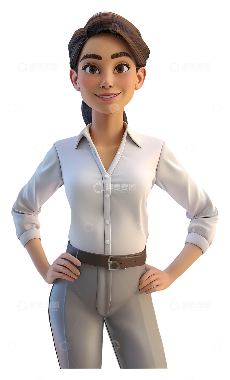 高清大图下载【趣麦麦图】穿白色衬衫的角色3D插画透明png素材