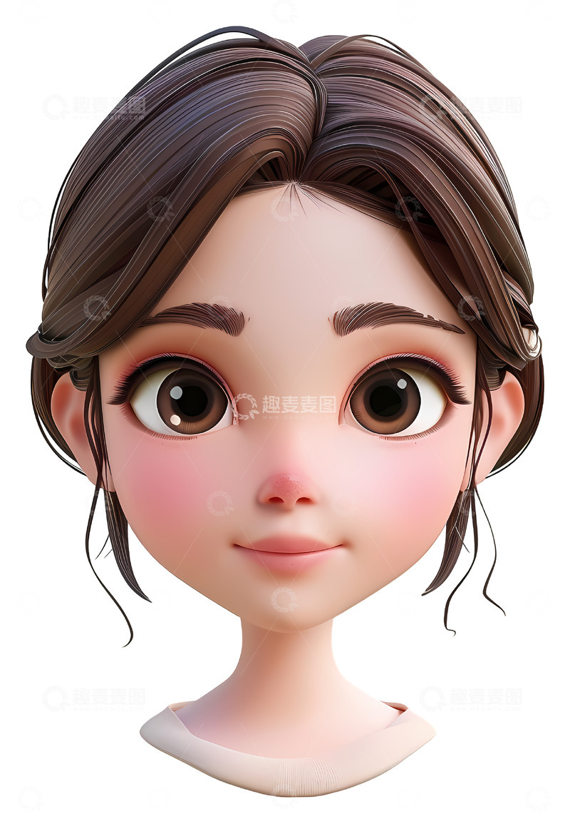 高清大图下载【趣麦麦图】可爱女孩的脸3D插图3D插画png素材
