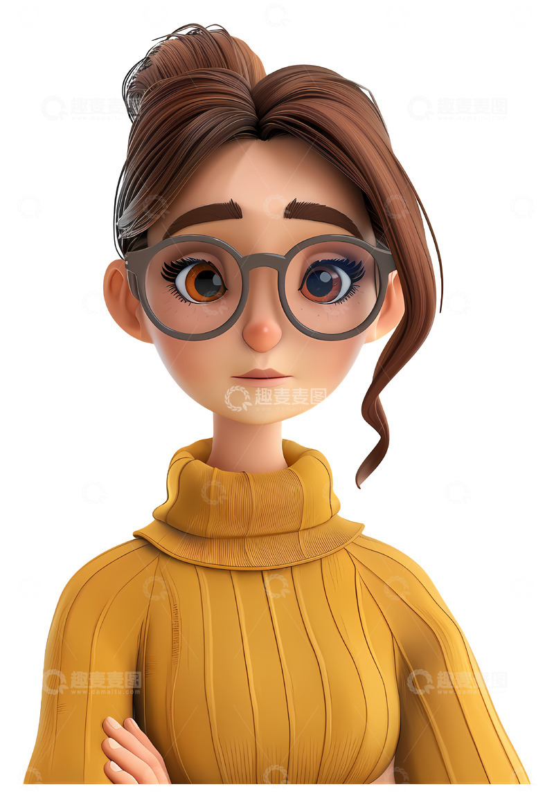 高清大图下载【趣麦麦图】戴眼镜的3D女人角色3D插画png素材