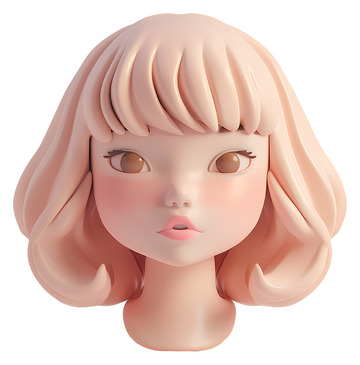 3D女孩头部雕塑3D插画png素材