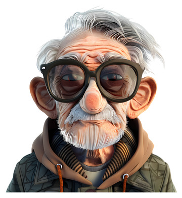 3D老人角色:3D插画透明png素材