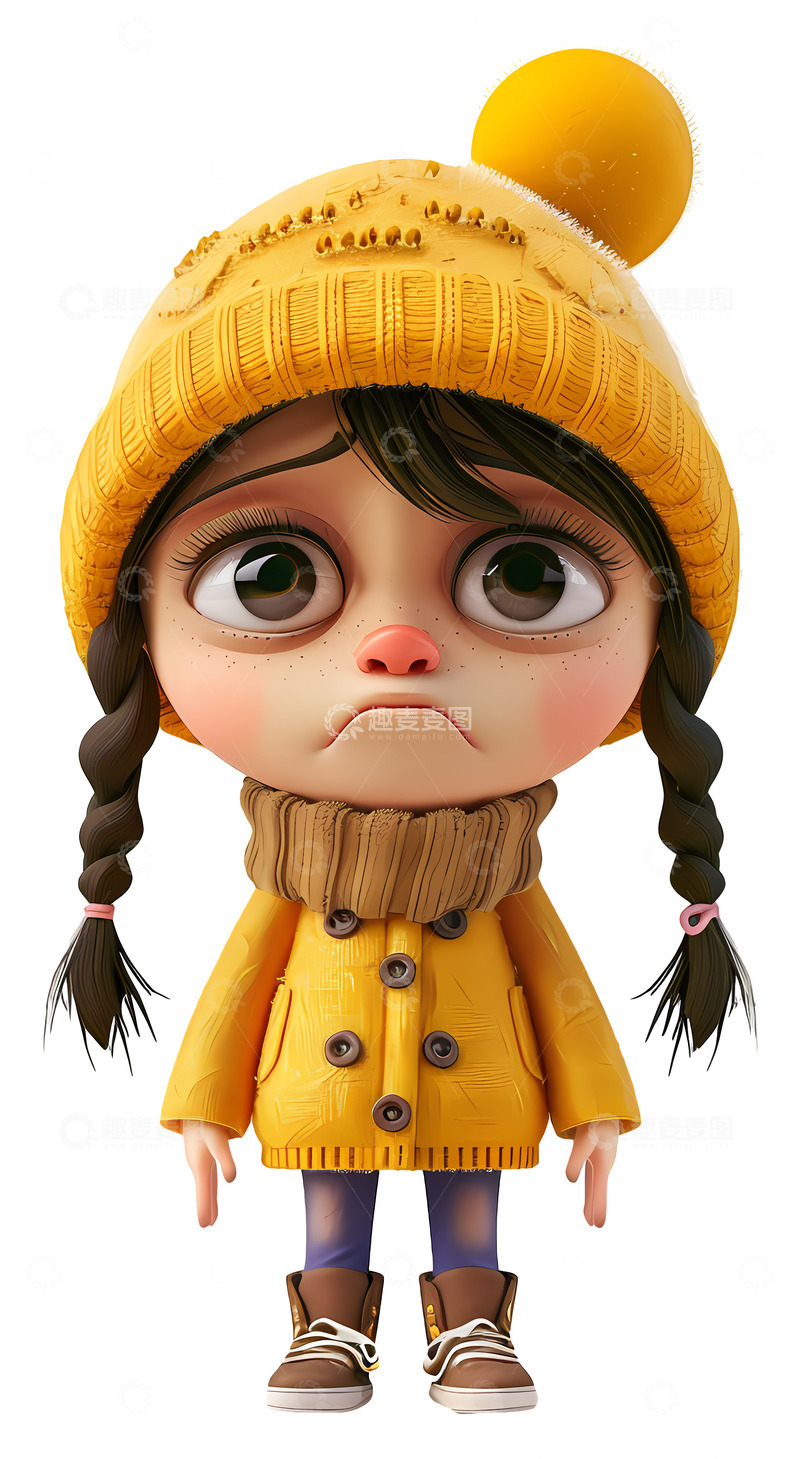 高清大图下载【趣麦麦图】穿黄色衣服的哭泣女孩3D插画png素材