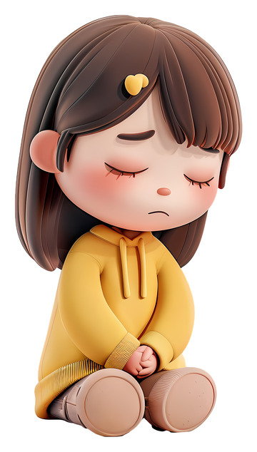 闭着眼睛坐着的女孩3D卡通插画png素材