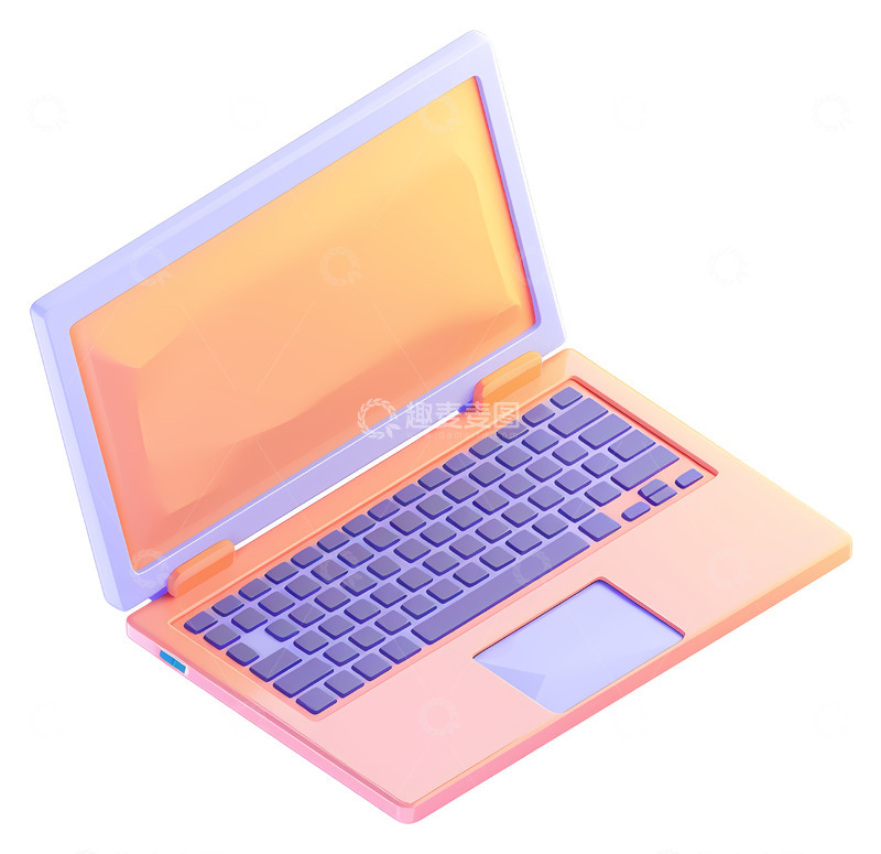高清大图下载【趣麦麦图】亮橙色设计的笔记本电脑3D插画png素材