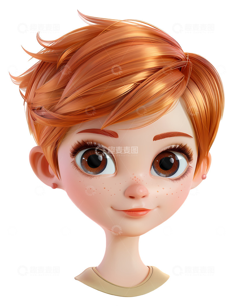 高清大图下载【趣麦麦图】3D女性角色与雀斑3D插画png素材