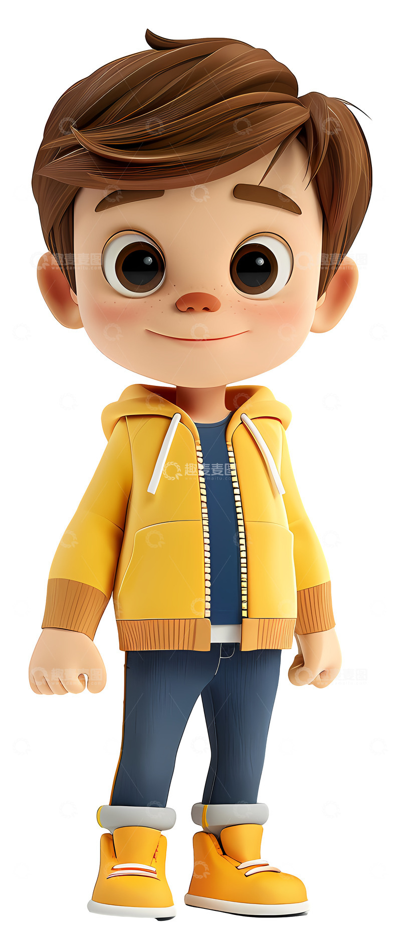 高清大图下载【趣麦麦图】男孩在橙色夹克3D插画透明png素材2