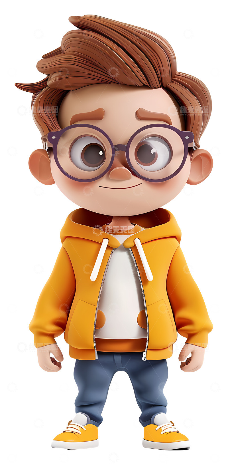 高清大图下载【趣麦麦图】带眼镜和橙色夹克的男孩3D插画png素材