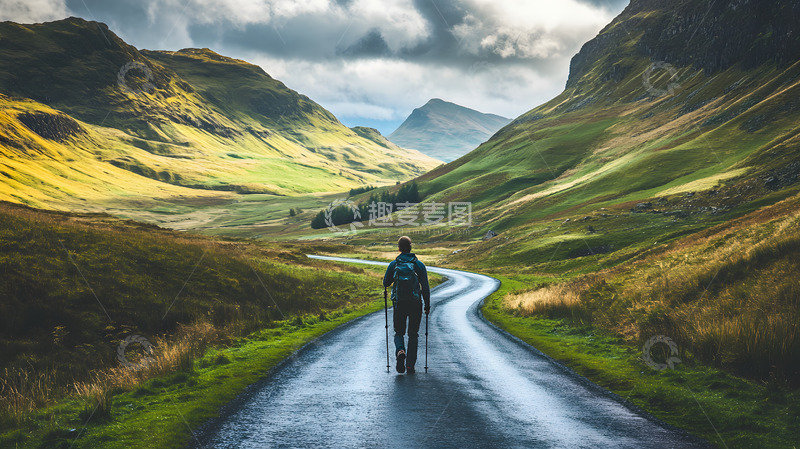 高清大图下载【趣麦麦图】山间的徒步人物