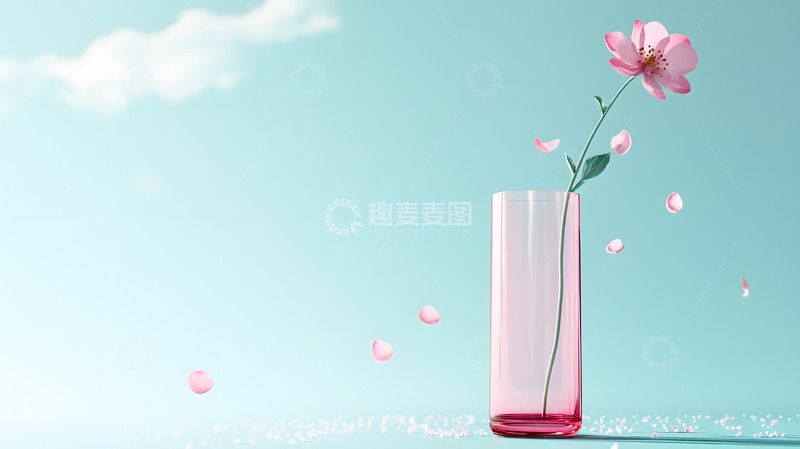 高清大图下载【趣麦麦图】简约花瓶与花浅色背景摆拍2