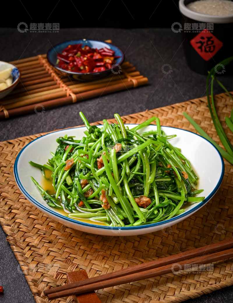 高清大图下载【趣麦麦图】-油渣空心菜高清图