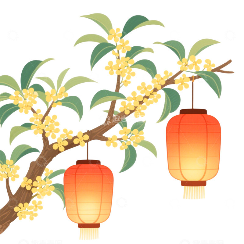 高清大图下载【趣麦麦图】卡通手绘中国灯笼和桂花4
