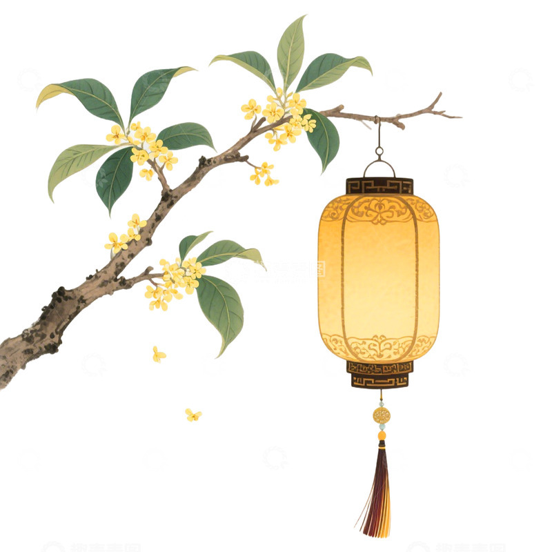 高清大图下载【趣麦麦图】卡通手绘中国灯笼和桂花3